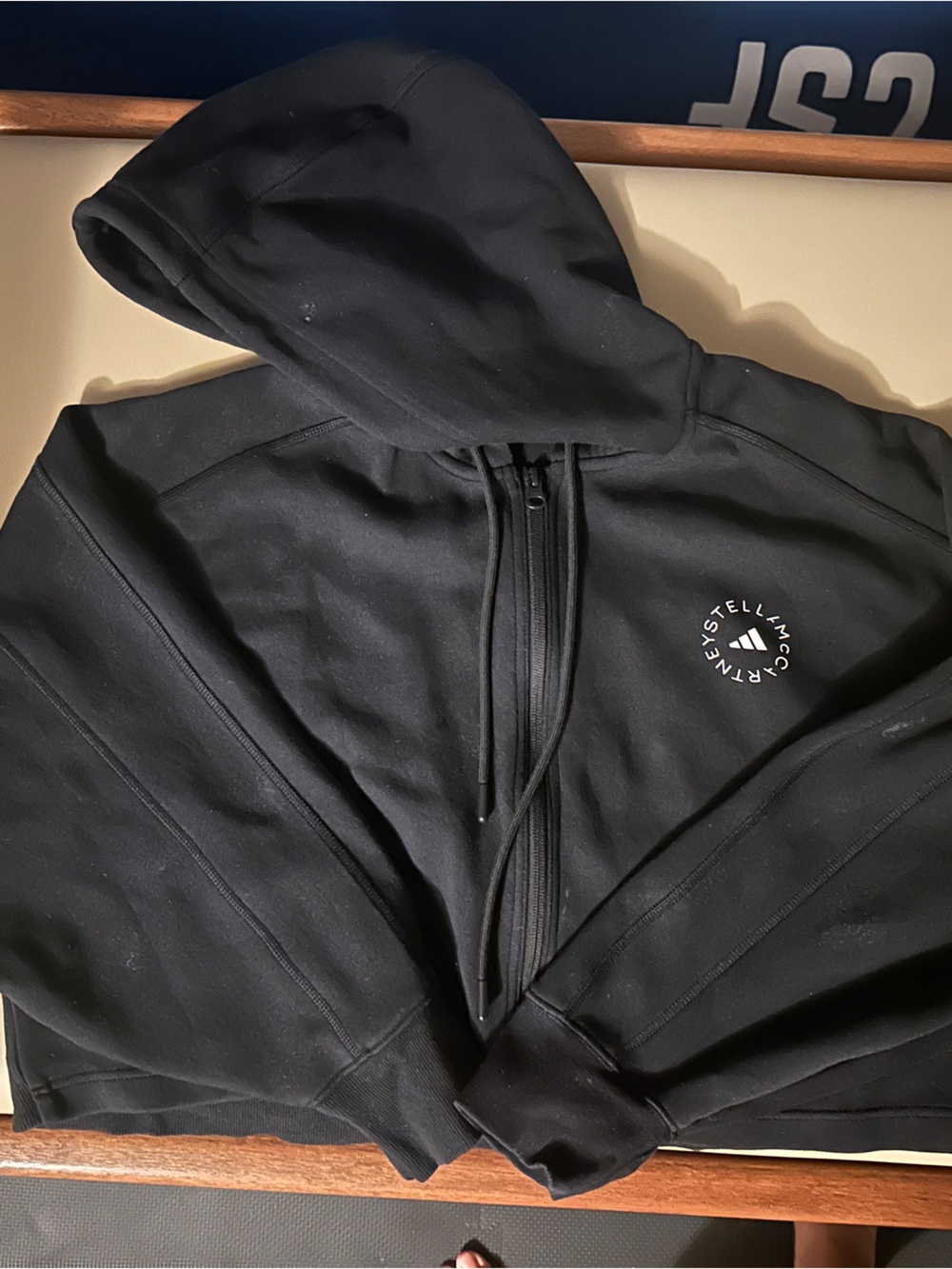 Adidas by Stella McCartney Black Full-Zip Hooded Sweatshirt Cropped